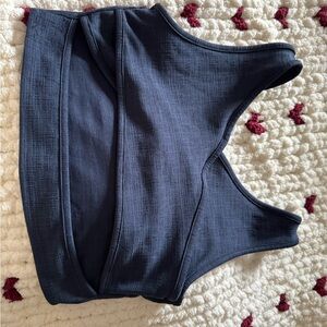 Navy Blue Textured Crop Top